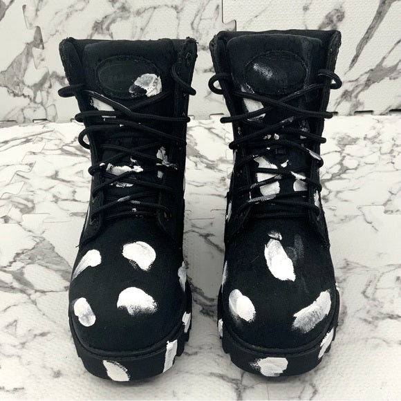 Men's Lugz Black | White Distressed Hand-Painted Boots NWT