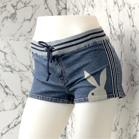 Women’s Playboy Mini Denim Short & Grey Bunny Genuine Suede NWT