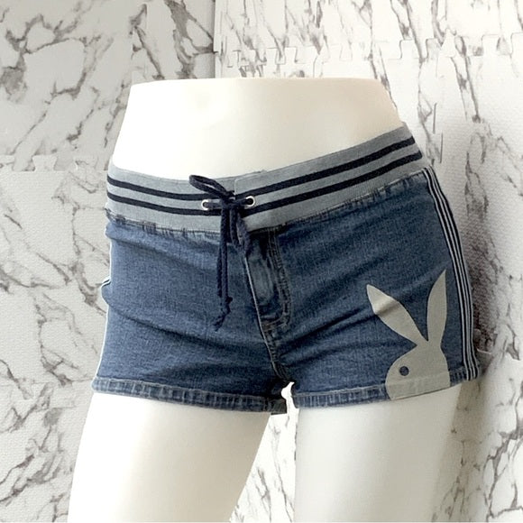 Women’s Playboy Mini Denim Short & Grey Bunny Genuine Suede NWT