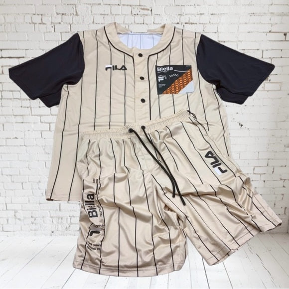 Men's Fila Beige | Black Pinstripes Jersey Short Set NWT