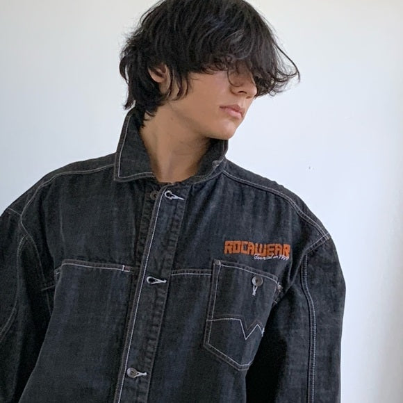 Men's Rocawear Black | Orange Fashion Denim Jacket NWT