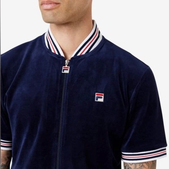 Men’s Fila Navy | White Velour Short Sleeve Track Jacket NWT