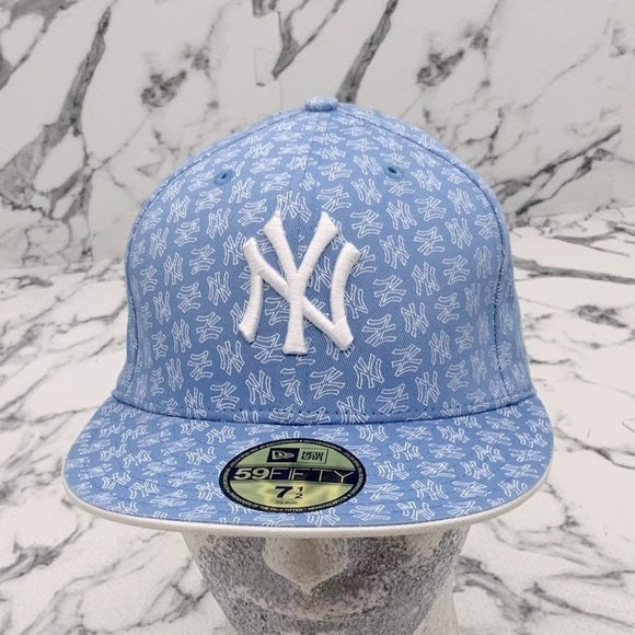 Men's New Era Cap Sky Blue | White All Over 59FIFTY NY Yankees Limited Edition NWT