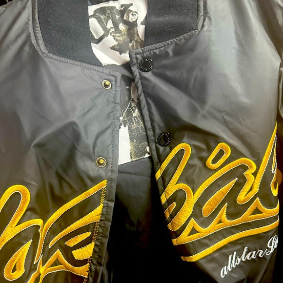 Men’s Vokal Varsity Black | Mustard Distressed Sleeves Jacket NWT