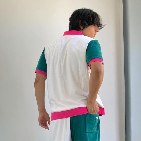 Men’s Fila Tennis Terry Cloth White | Green | Hot Pink Short Set NWT