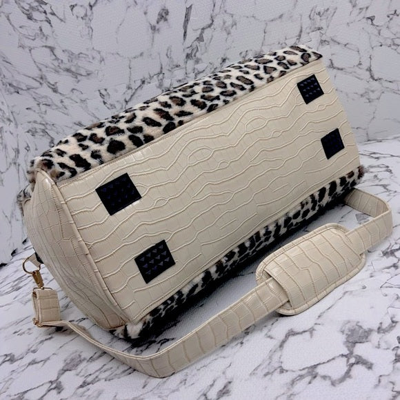 Men's Manzini Cream | Animal Print Faux Fur Large Duffle Bag NWT