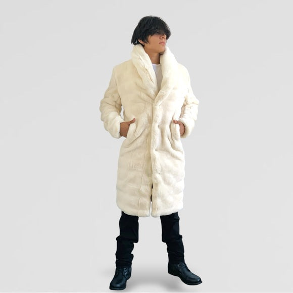 Men's Manzini Ivory Faux Fur Overcoat NWT