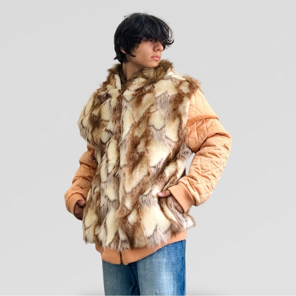 Men's Manzini Copper | Ivory Faux Fur Hoody Jacket NWT