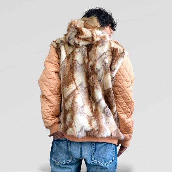 Men's Manzini Copper | Ivory Faux Fur Hoody Jacket NWT