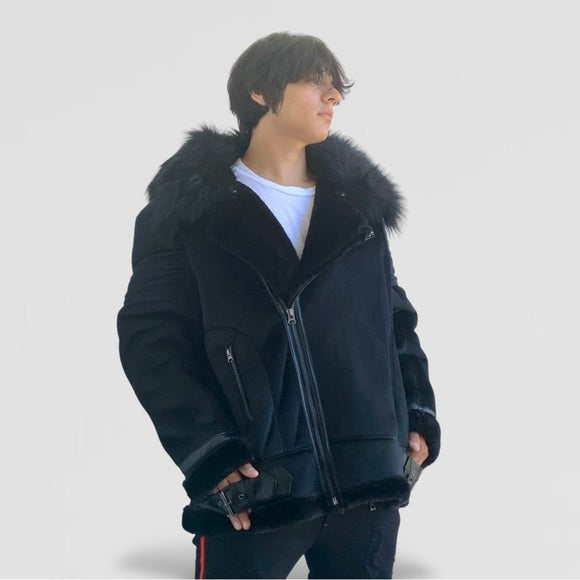 Men's Fashion Black Winter Faux Fur Jacket MWT