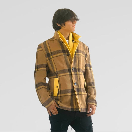 Men's Fashion Tan | Yellow Detachable Scarf Coat NWT