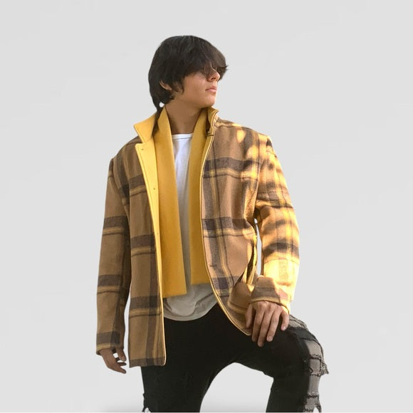 Men's Fashion Tan | Yellow Detachable Scarf Coat NWT