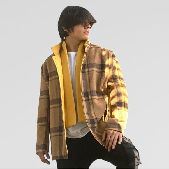 Men's Fashion Tan | Yellow Detachable Scarf Coat NWT