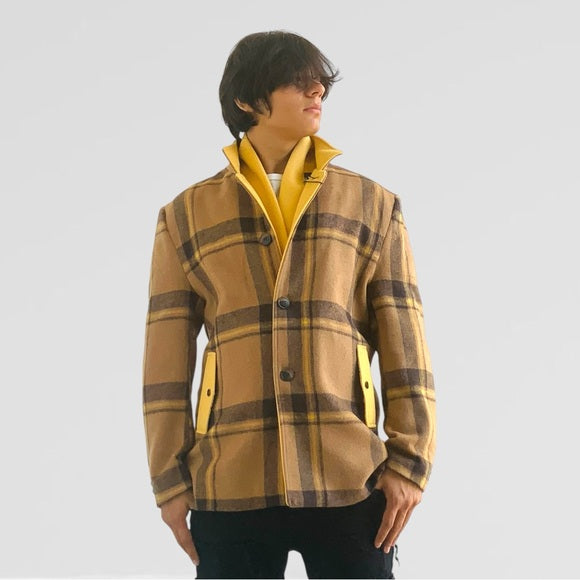 Men's Fashion Tan | Yellow Detachable Scarf Coat NWT