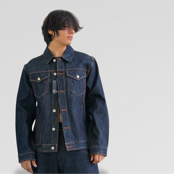 Men's Sean John Raw Dk Blue Button Down Denim Jacket NWT
