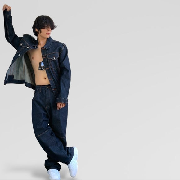 Men's Sean John Raw Dk Blue Button Down Denim Jacket NWT