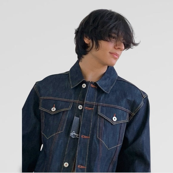 Men's Sean John Raw Dk Blue Button Down Denim Jacket NWT