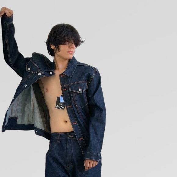 Men's Sean John Raw Dk Blue Button Down Denim Jacket NWT