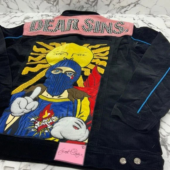 Men’s Frost Originals Dear Sins Black | Pink Corduroy Jacket NWT