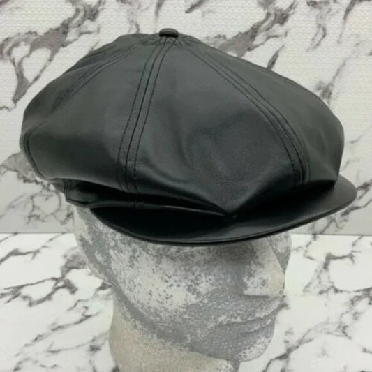 Men's Kangol Faux Black Leather Ripley Beret Hat NWT