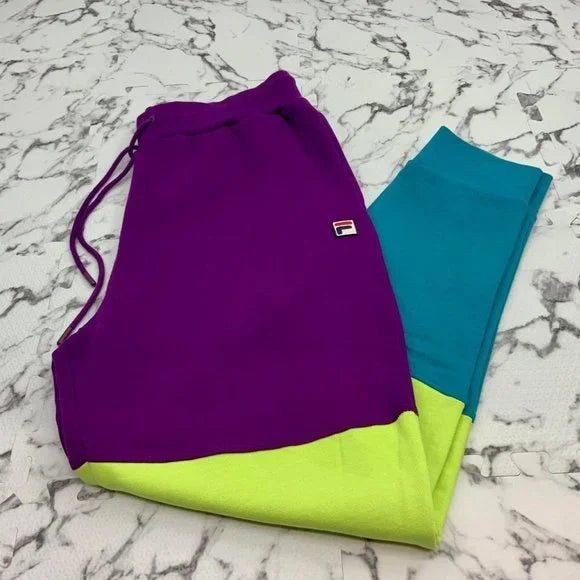 Men’s Fila Purple | Aqua | Lime Green Fleece Hoodie Sweatpants NWT