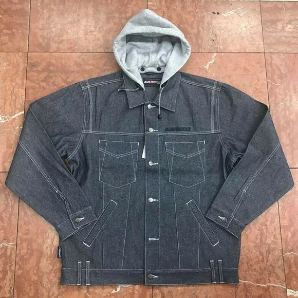 Men's Davoucci Raw Grey Fleece Hoodie Denim Jacket NWT