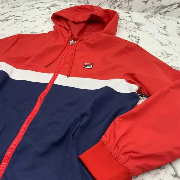 Men's Fila Navy Red White Windbreaker Hooded NWT