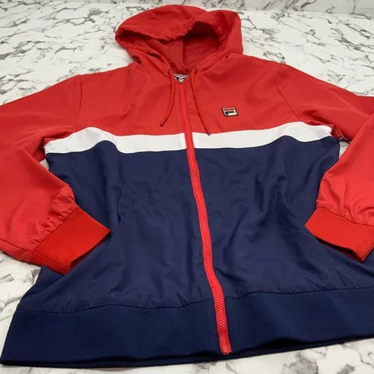 Men's Fila Navy Red White Windbreaker Hooded NWT