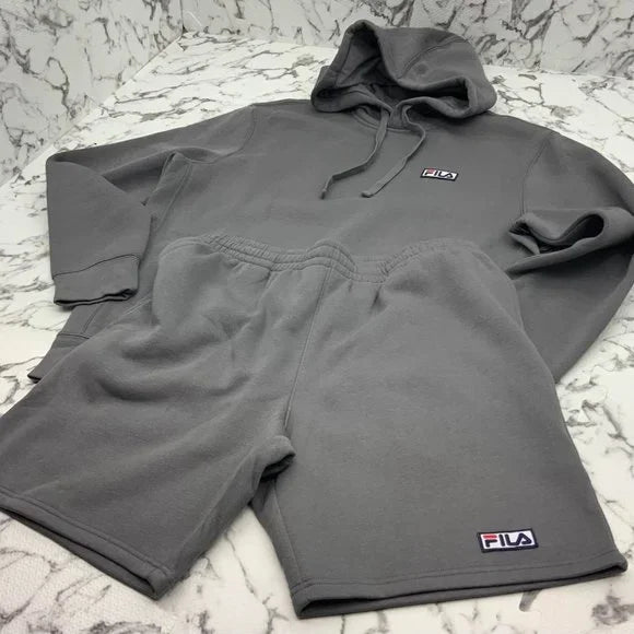 Men’s Fila Grey Fleece Hoodie Short Set NWT