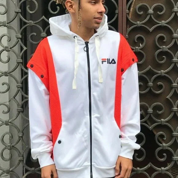 Men's Fila White | Orange Full Zip Hoodie NWT