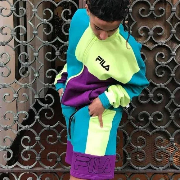 Men's Fila Signature Teal | Lime Green | Purple Short Set NWT