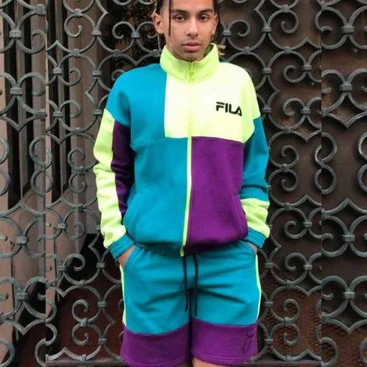 Men's Fila Signature Teal | Lime Green | Purple Short Set NWT