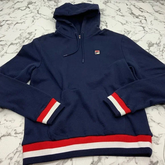 Men's Fila Navy | Red | White Pullover Fleece Hoodie NWT