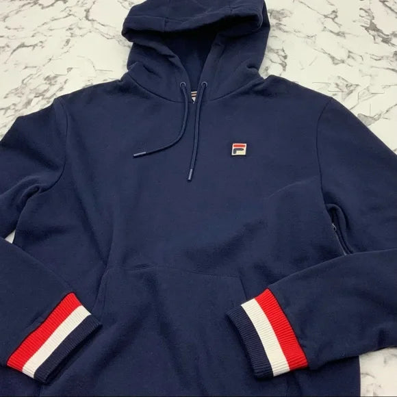 Men's Fila Navy | Red | White Pullover Fleece Hoodie NWT