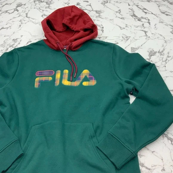 Men's Fila Teal | Red | Multicolor Fleece Hoodie NWT