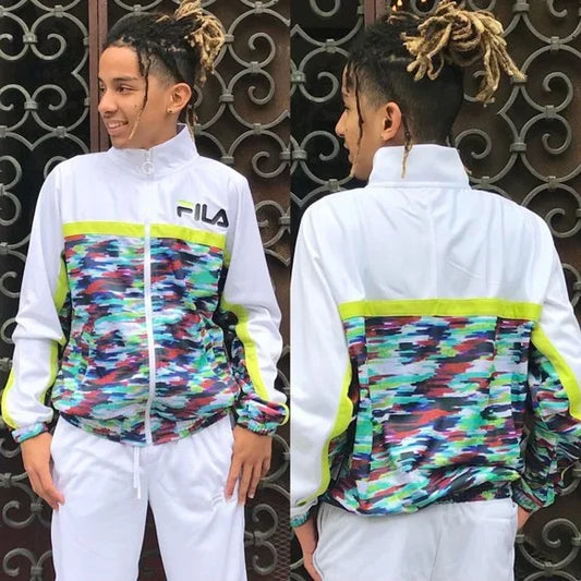 Men's Fila White Multicolor Abstract Draw Track Jacket NWT