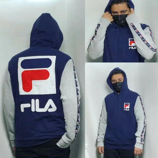 Men's Fila Navy | Grey | White Fashion Pull Over Hoodie NWT