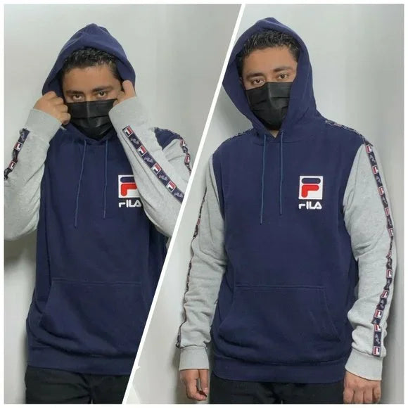 Men's Fila Navy | Grey | White Fashion Pull Over Hoodie NWT