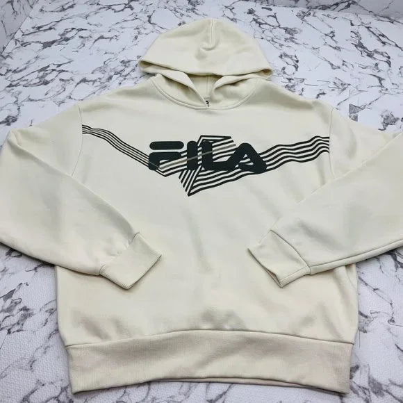 Men’s Fila Cream | Black Pullover Hoodie NWT