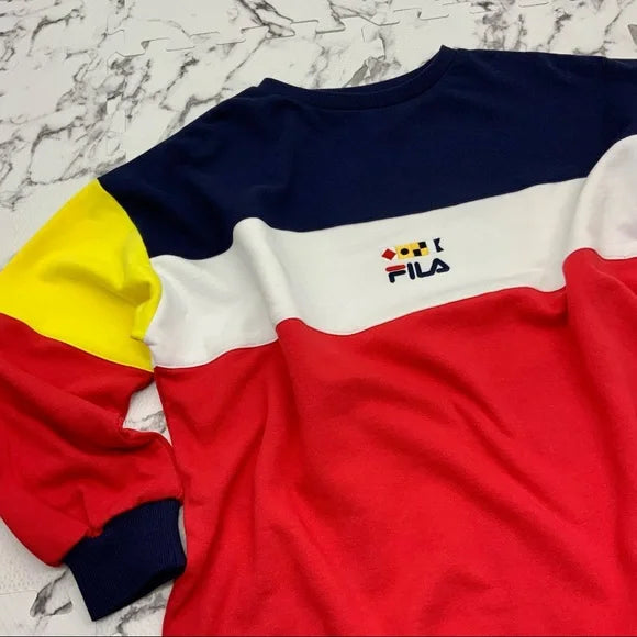 Women's Fila Navy | White | Red | Yellow Fleece Pullover Crewneck NWT