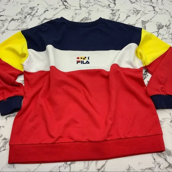 Women's Fila Navy | White | Red | Yellow Fleece Pullover Crewneck NWT