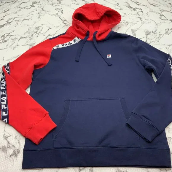 Men's Fila Navy Red Pull Over Hoodie NWT