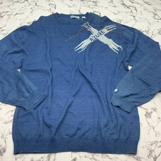 Men's Azzure Vintage Style Blue | White Crewneck Sweatshirt NWT
