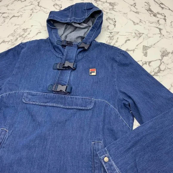 Men's Fila Blue Hooded Denim Dev Jacket NWT