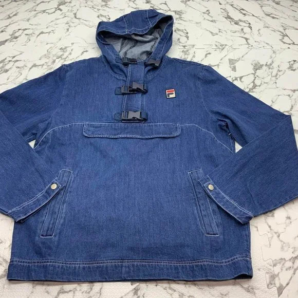 Men's Fila Blue Hooded Denim Dev Jacket NWT