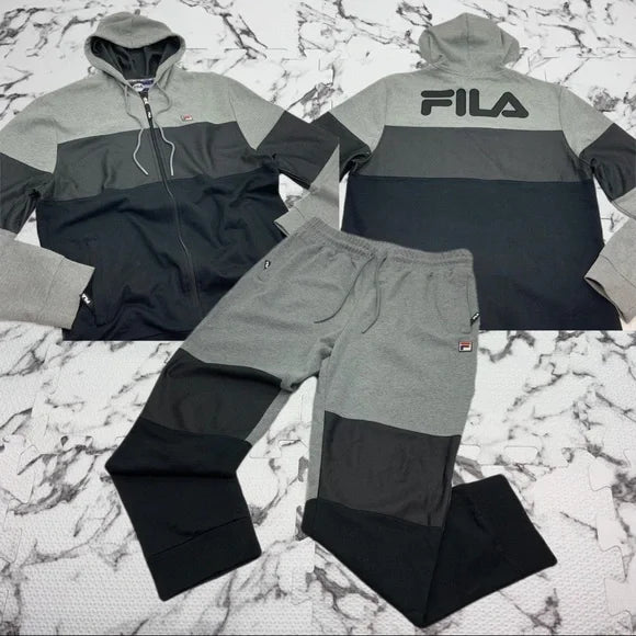 Men's Fila Grey | Black Full Zip Hooded Casual Tracksuits NWT