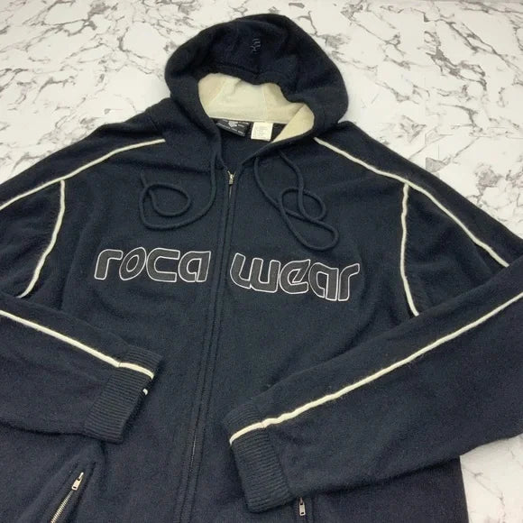 Men's Rocawear Black | Off White Hooded Full Zip Sweater NWT