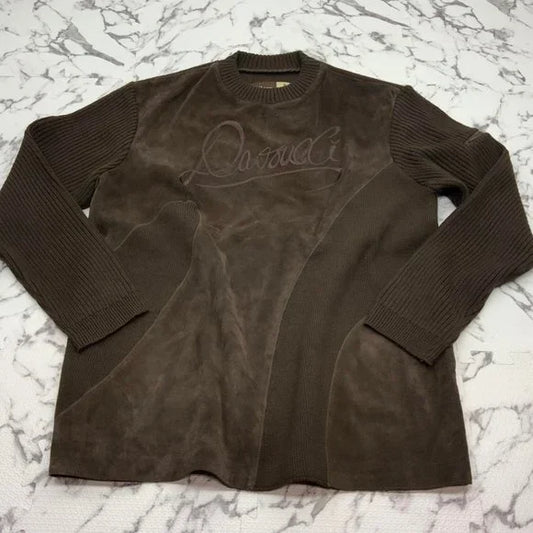 Men's Davoucci Brown Genuine Leather Crewneck Sweater NWT