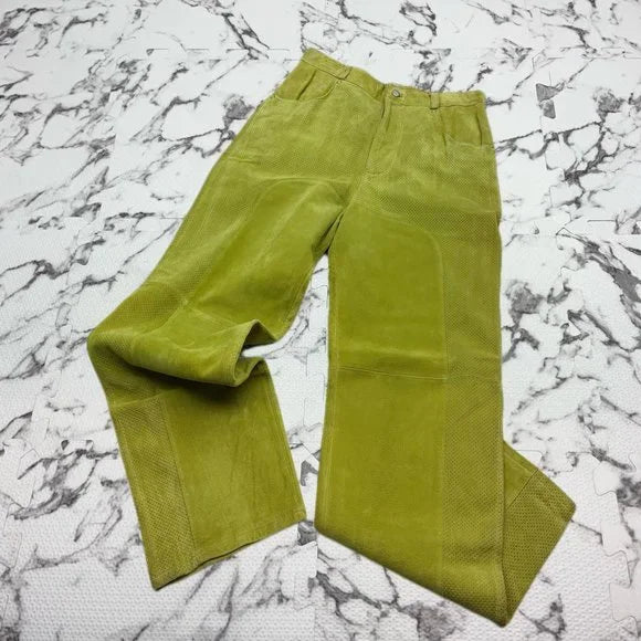 Men’s Davoucci Avocado 100% Genuine Leather Suede Pants NWT