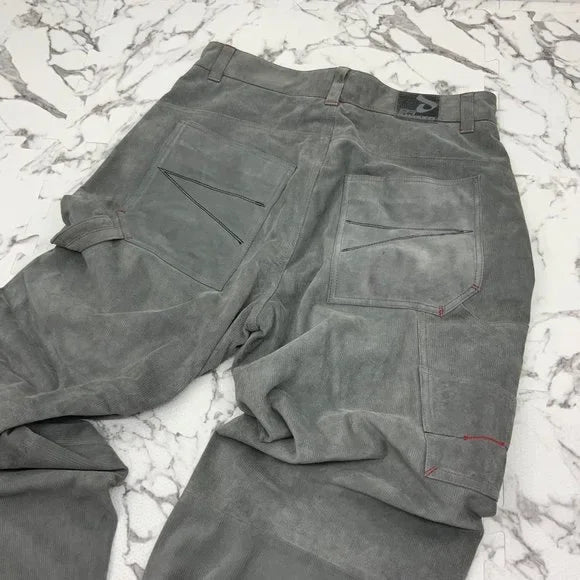 Men’s Davoucci Grey Tiny Corduroy Genuine Suede Leather Pants NWT